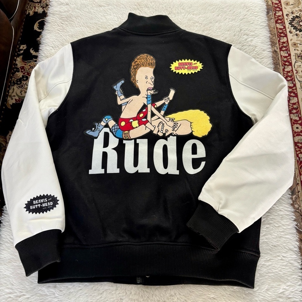 Davis & Butt Head Black and White Leather / Fabric Bomber Jacket size XL